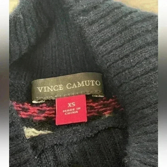 Vince Camuto Fair Isle Mock Neck Sweater Woman’s Size XS Navy Blue Knit pullover - Picture 3 of 16